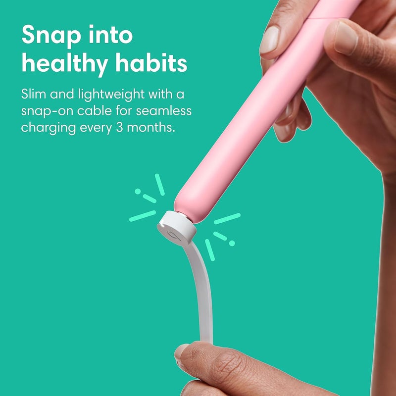 quip Rechargeable Smart Sonic Toothbrush for Adults - Timed Electric Toothbrush with Bluetooth & Rewards App - Replaceable Brush Head, Soft Bristles, Metal Handle - Travel Toothbrush - All-Pink - Image 3